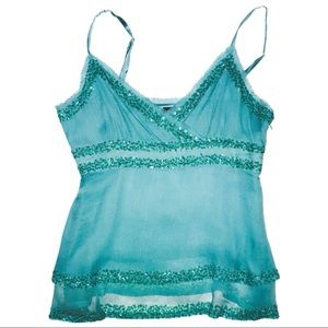 Bebe Turquoise Silk Top With Sequence